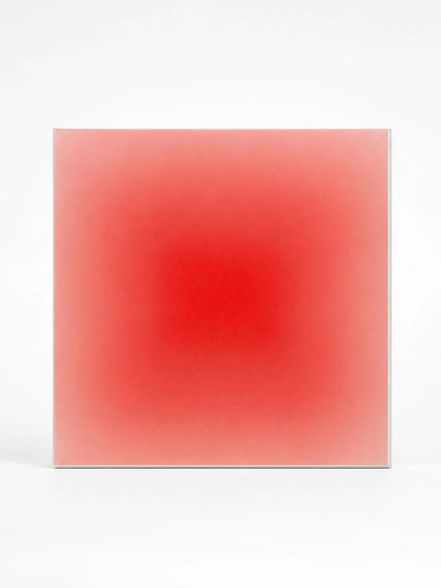 square felt panel with a deep red radial gradient fading to pale pink at the edges