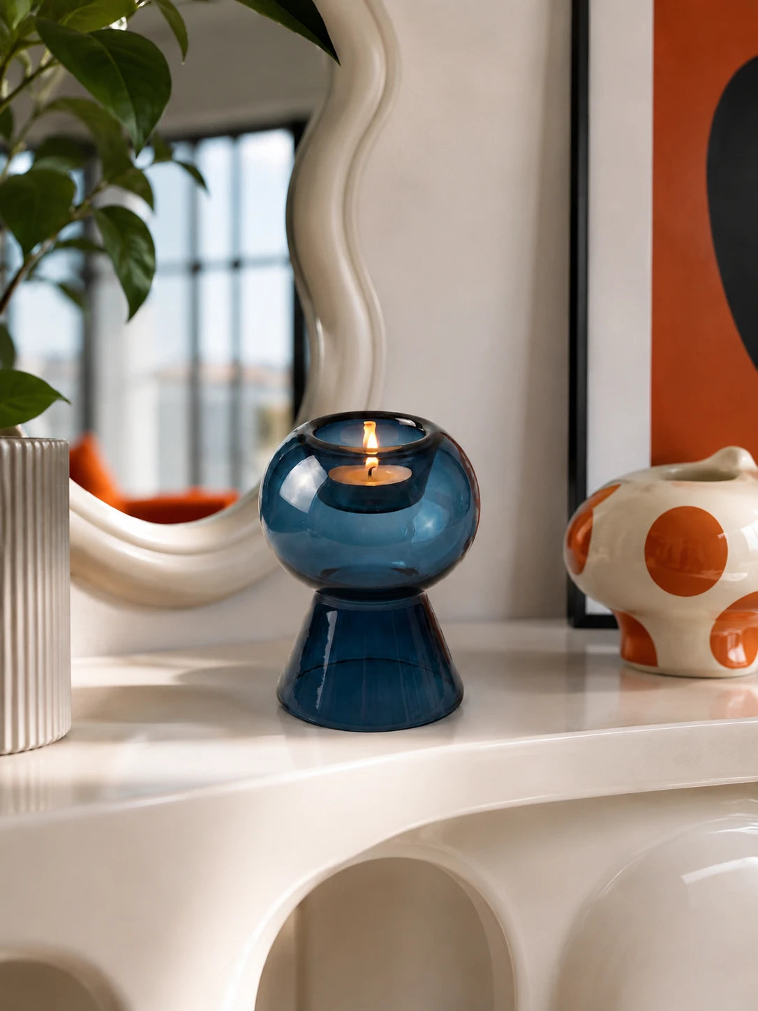 Reversible Blue Glass Taper Candle Holder & Bud Vase