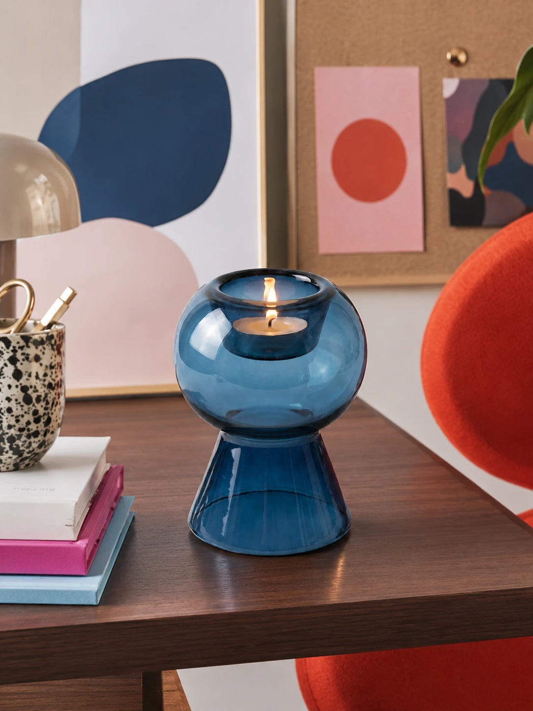 Reversible Blue Glass Taper Candle Holder & Bud Vase