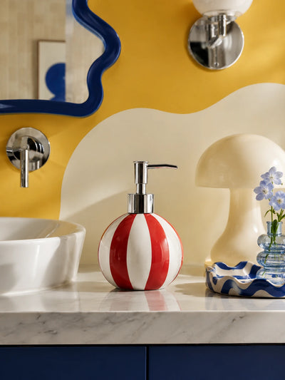 Striped Ceramic Soap Dispenser