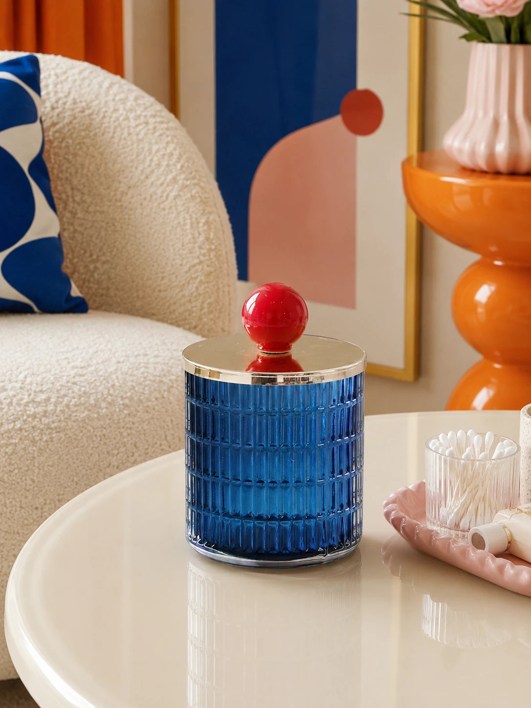 Ribbed Glass Ball-Knob Storage Jar