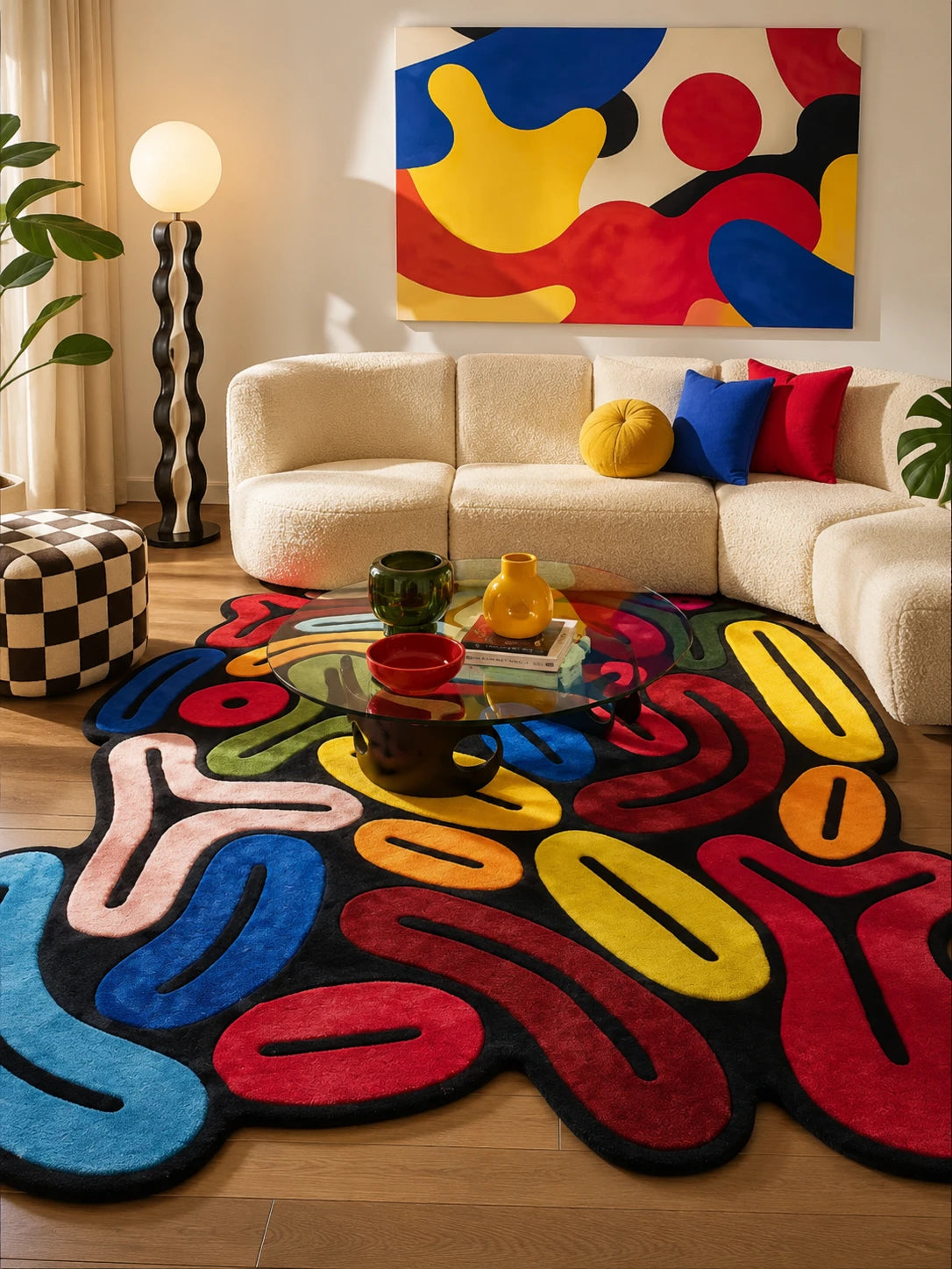 Abstract Freeform Area Rug: Sculptural Dopamine Decor