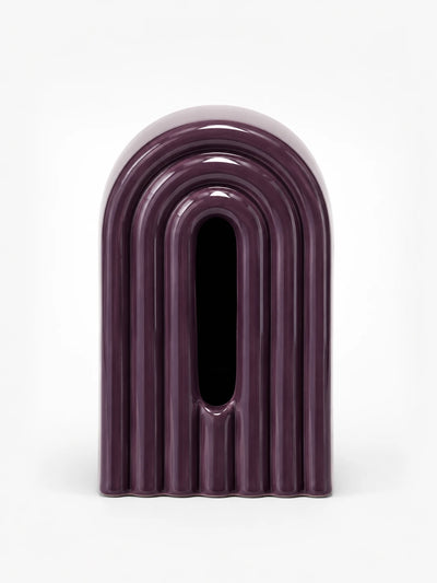 deep purple fluted arch ceramic tissue box cover with nested rib pattern