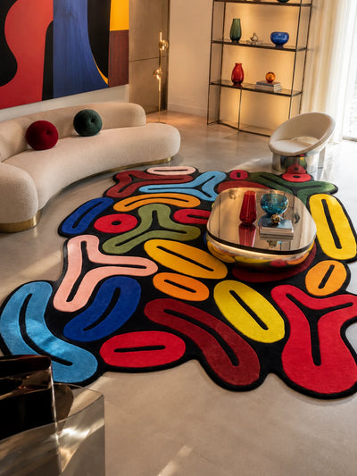 Abstract Freeform Area Rug: Sculptural Dopamine Decor