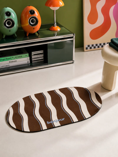 Retro Striped Diatom Mud Bath Mat | Quick-Dry Absorbent Rug