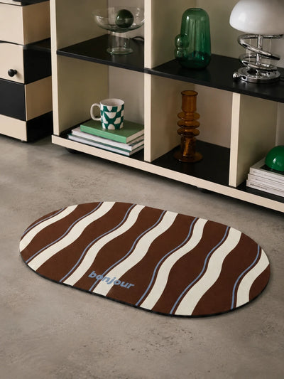 Retro Striped Diatom Mud Bath Mat | Quick-Dry Absorbent Rug