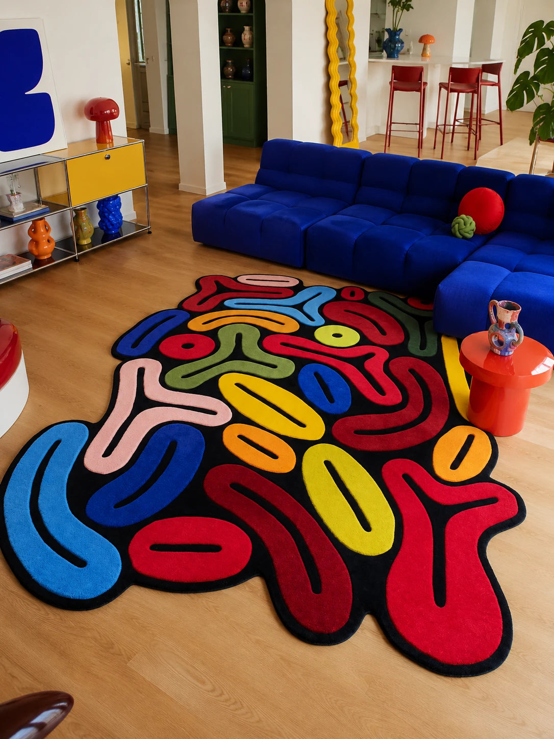 Abstract Freeform Area Rug: Sculptural Dopamine Decor