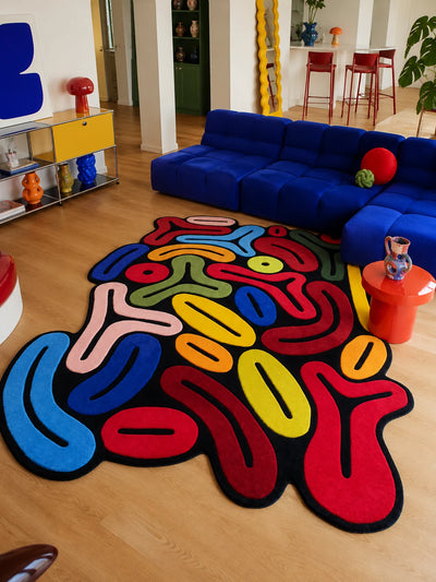 Abstract Freeform Area Rug: Sculptural Dopamine Decor