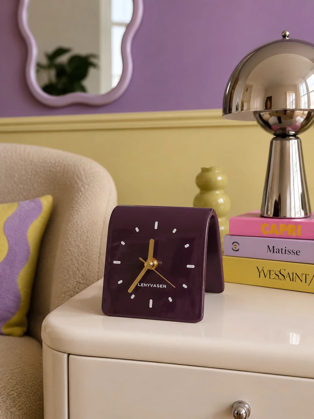 Architectural Curved Ceramic Table Clock — Minimalist Dopamine Decor Accent