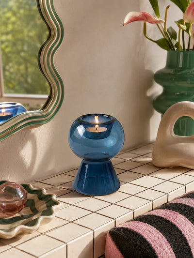 Reversible Blue Glass Taper Candle Holder & Bud Vase