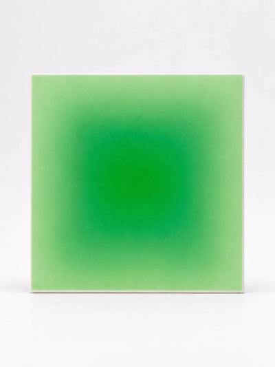 square felt panel with a bright green radial gradient fading to pale mint at the edges