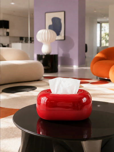 High-Gloss Red Ceramic Tissue Box Cover | Sculptural Organic Form