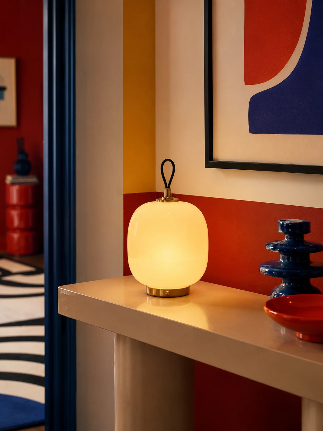 Bauhaus-Inspired Colored Glass Table Lamp for Dopamine Decor