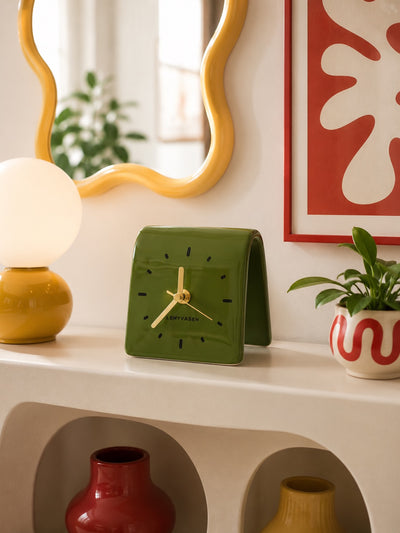 Architectural Curved Ceramic Table Clock — Minimalist Dopamine Decor Accent