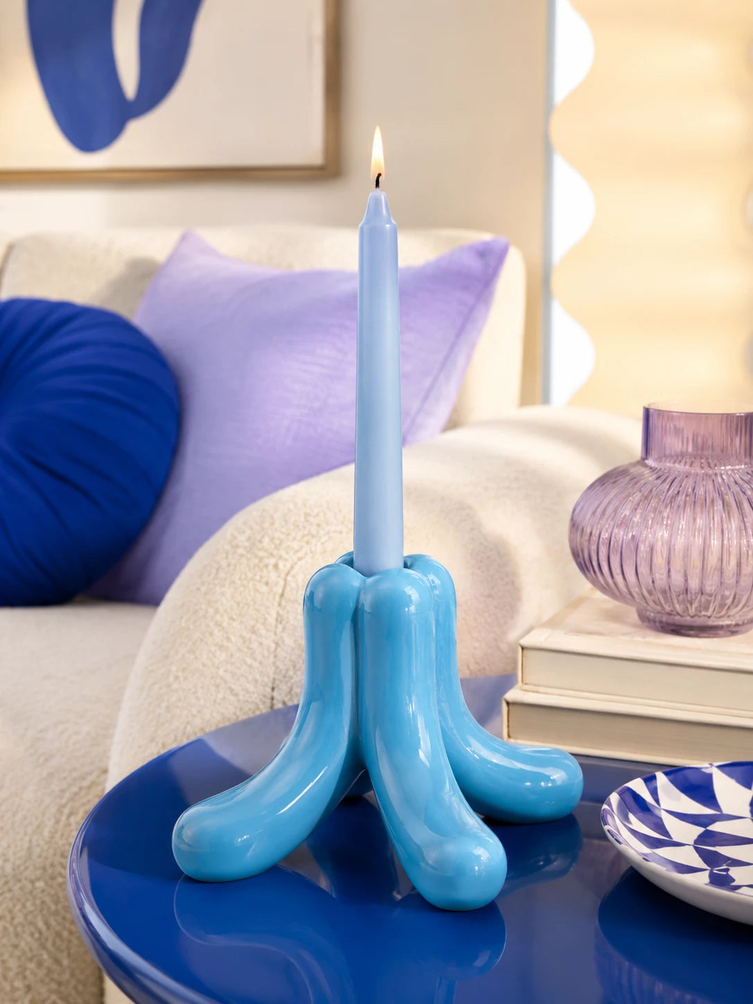 Glazed Ceramic Candle Holder: Wide-Base Taper Stand