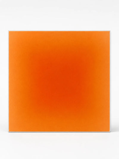 square felt panel with a bold orange radial gradient fading to pale peach at the edges