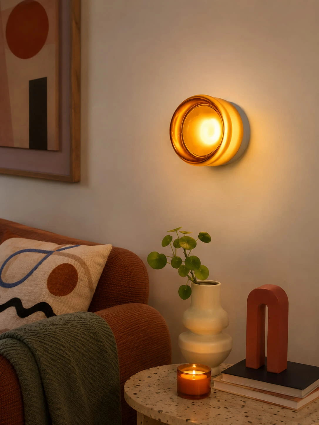 close-up of the amber acrylic wall lamp