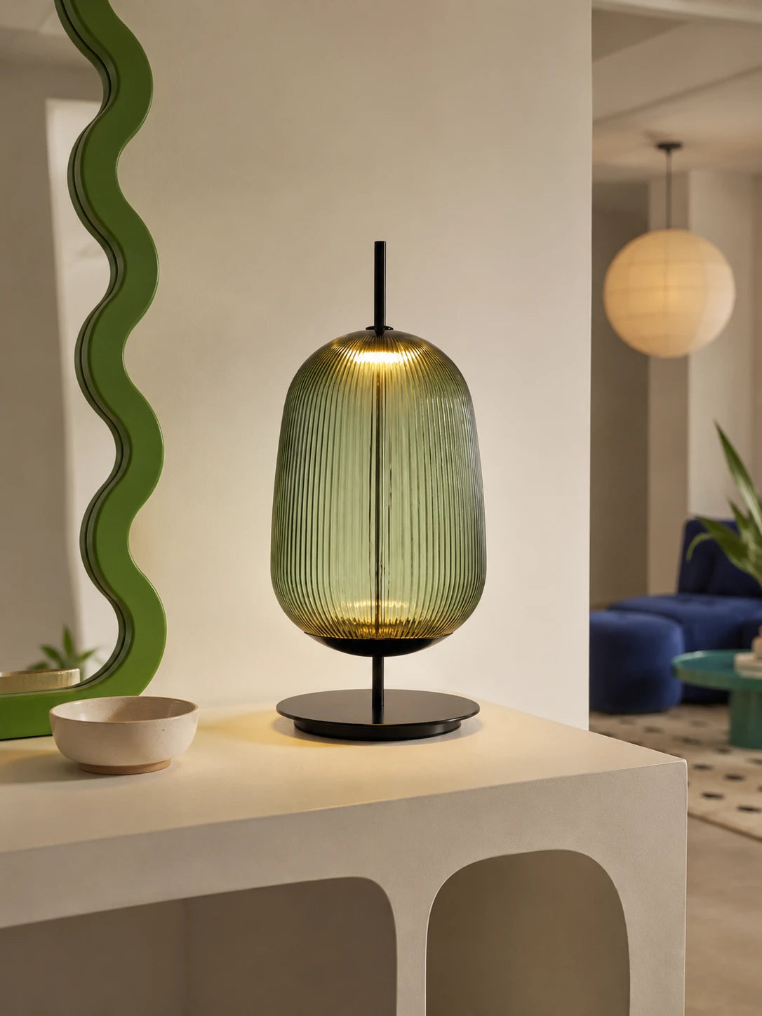 Nordic Ribbed Glass Table Lamp — Dopamine Decor Mood Lighting