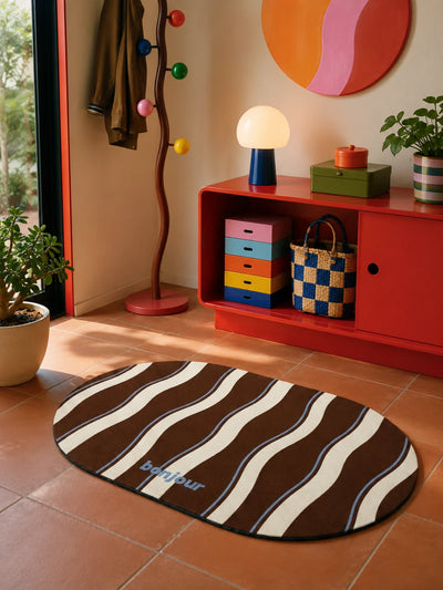 Retro Striped Diatom Mud Bath Mat | Quick-Dry Absorbent Rug