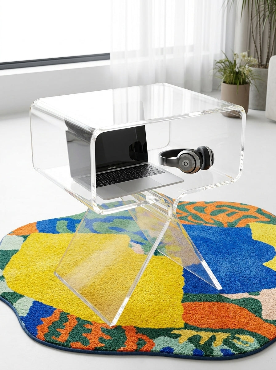 Acrylic Bedside Table – Seamless Translucent Storage Cubby