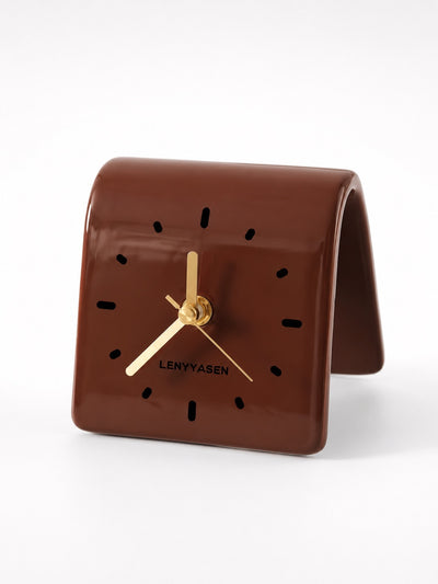 Architectural Curved Ceramic Table Clock — Minimalist Dopamine Decor Accent
