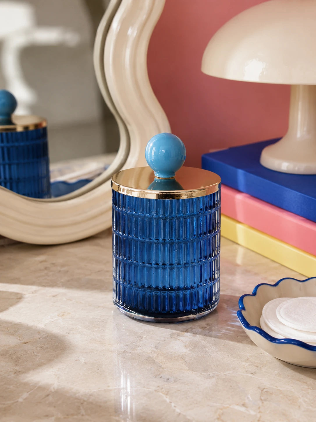 Ribbed Glass Ball-Knob Storage Jar