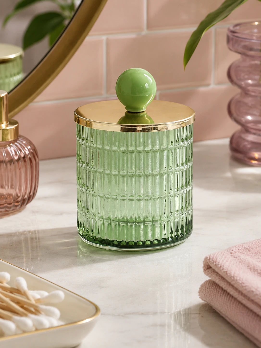 Ribbed Glass Ball-Knob Storage Jar