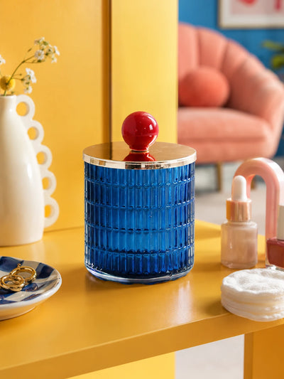 Ribbed Glass Ball-Knob Storage Jar