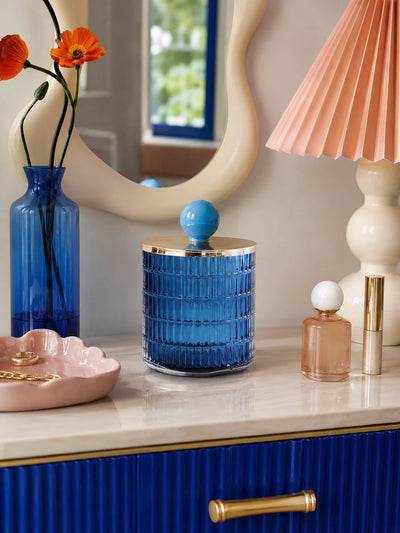 Ribbed Glass Ball-Knob Storage Jar
