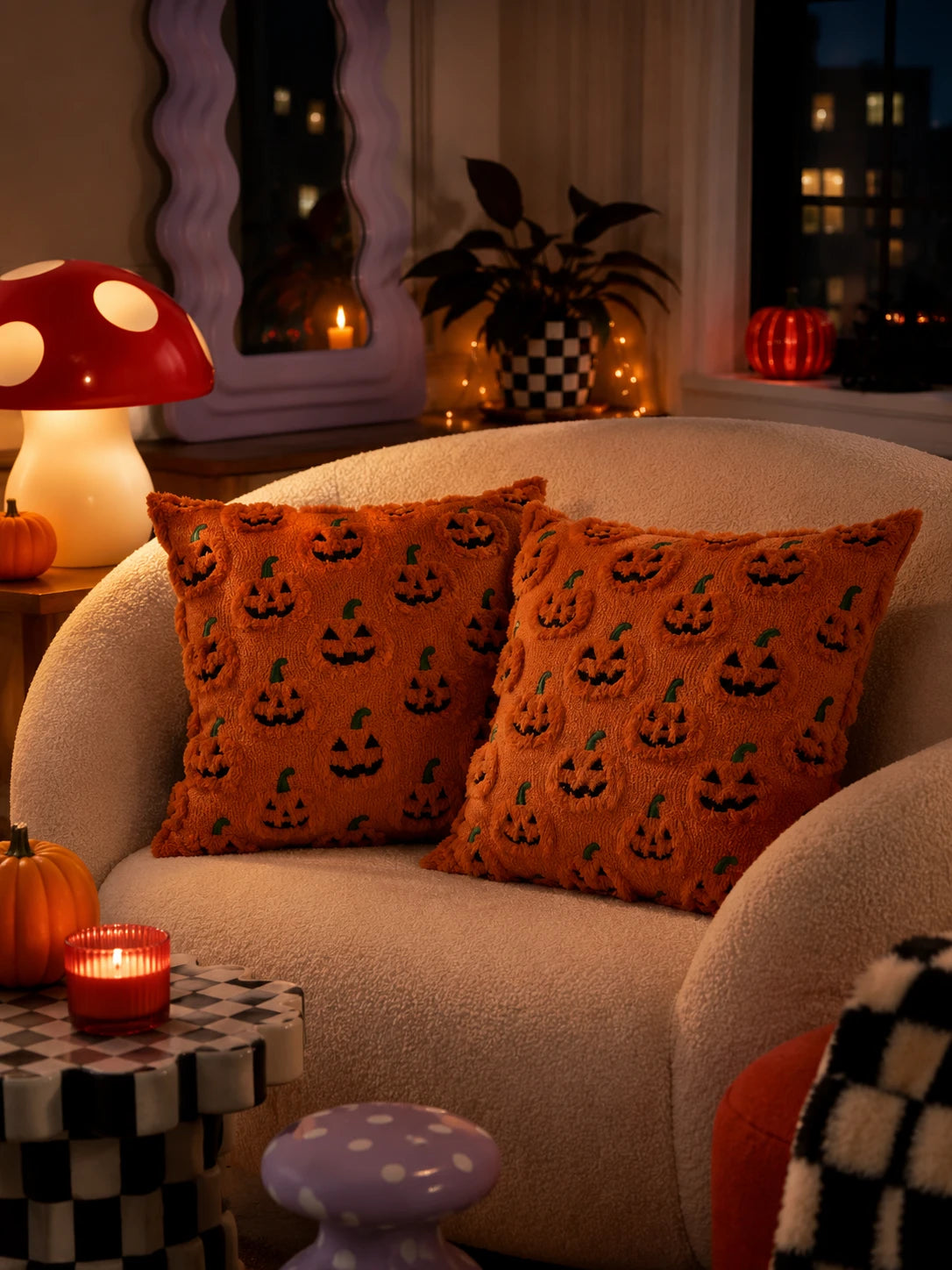 Halloween Velvet Pumpkin & Ghost Pillow Cover