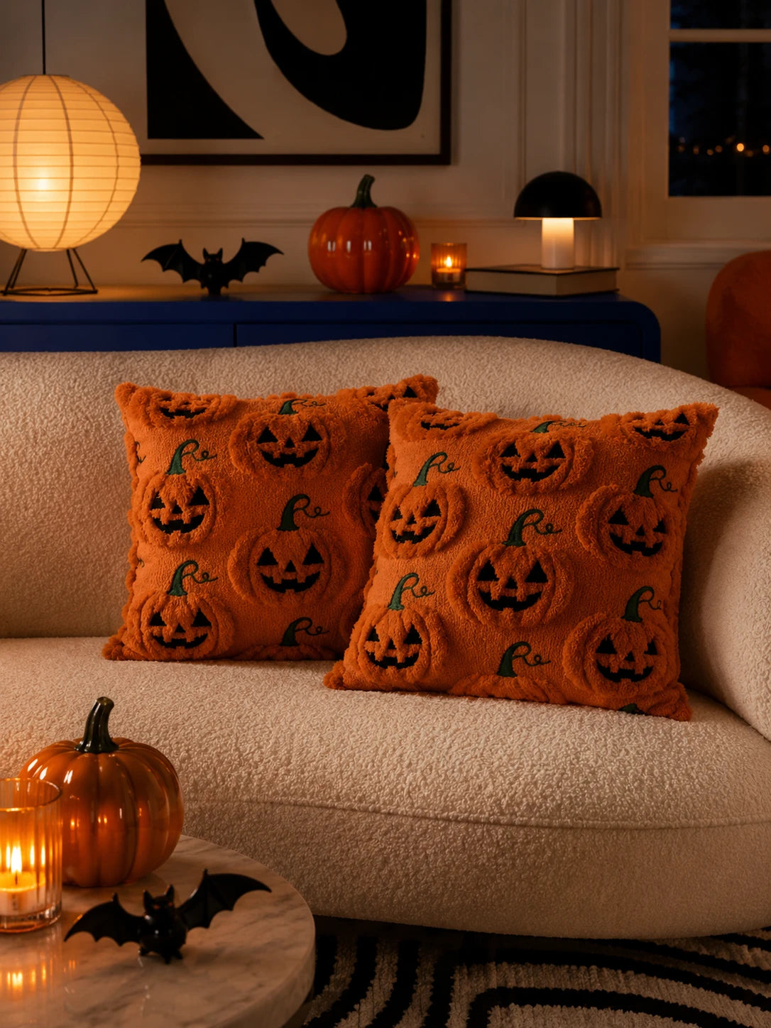 Halloween Velvet Pumpkin & Ghost Pillow Cover