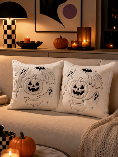 Halloween Velvet Pumpkin & Ghost Pillow Cover