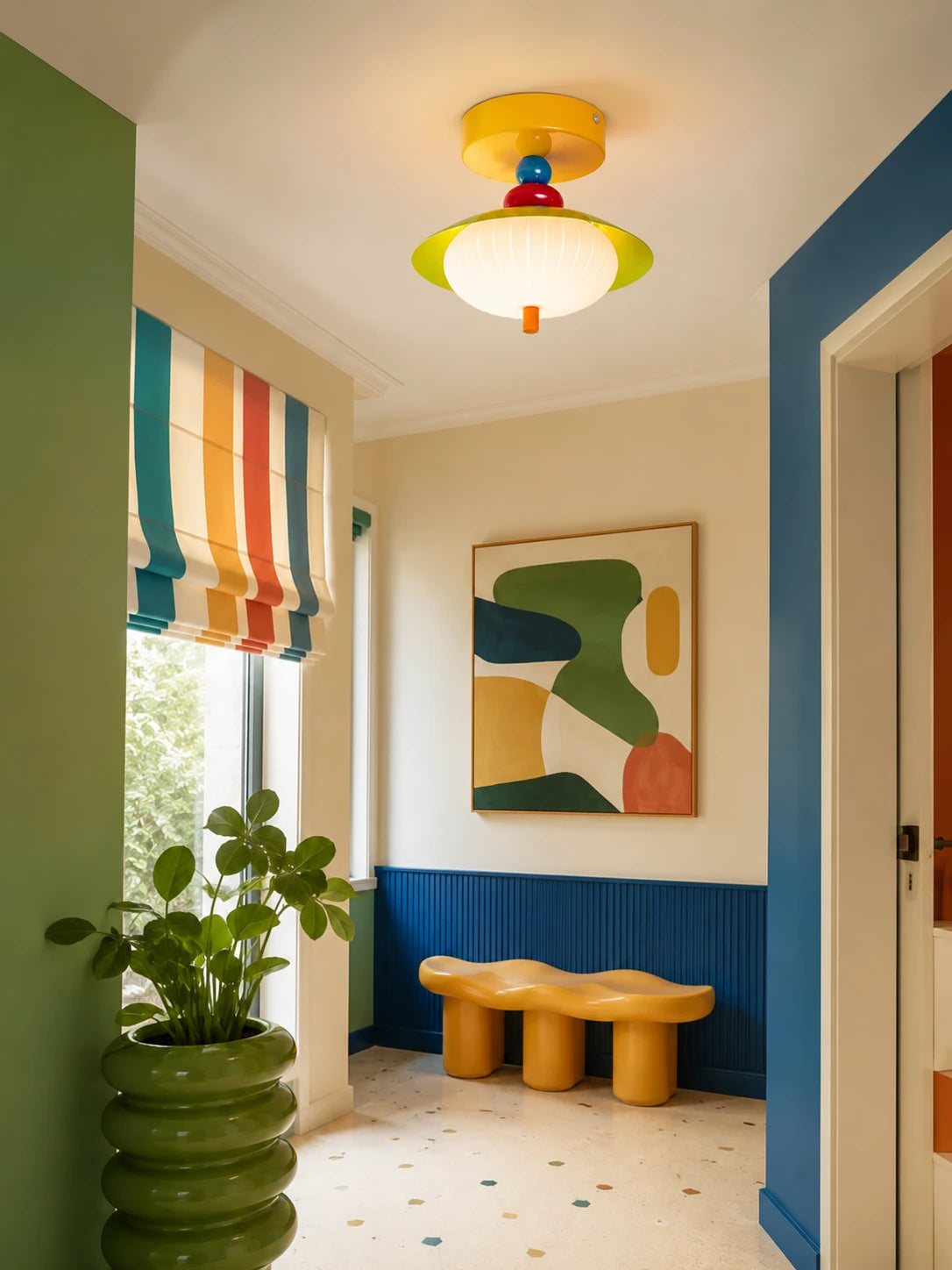 Fluted Glass Color-Block Ceiling Light