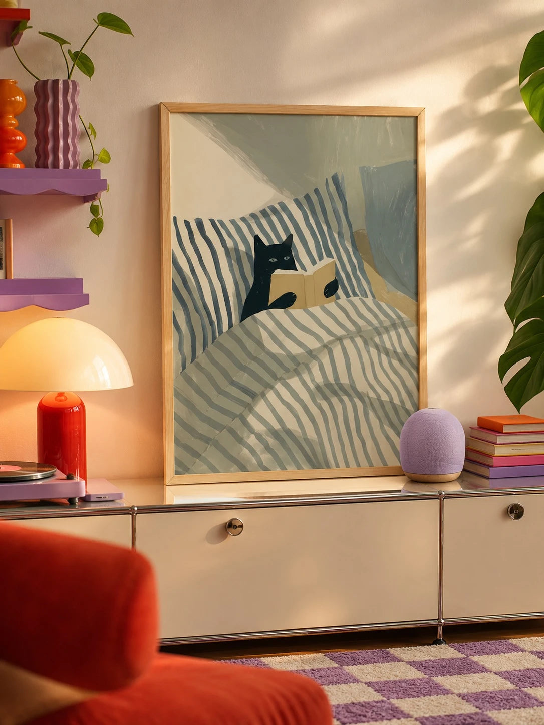 Black Cat Wall Art – Waterproof Canvas Reading Print