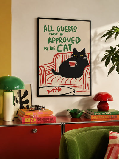 “All Guests Must Be Approved By The Cat” Unframed Canvas Poster – Eclectic Wall Art Print