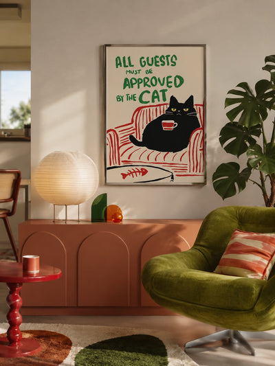 “All Guests Must Be Approved By The Cat” Unframed Canvas Poster – Eclectic Wall Art Print