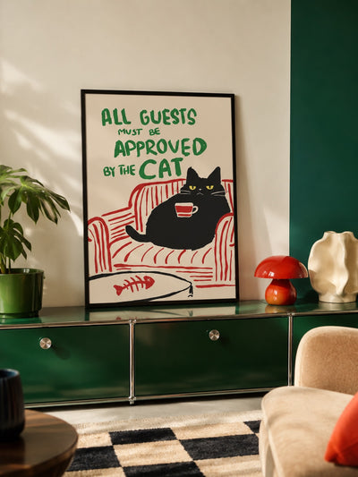 “All Guests Must Be Approved By The Cat” Unframed Canvas Poster – Eclectic Wall Art Print