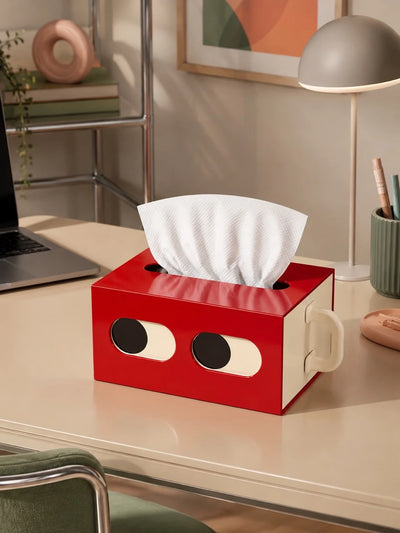 Cartoon Face Tissue Box Cover: Dopamine Decor Sculptural Statement