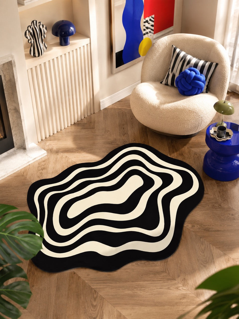 Wavy Ripple Floor Mat - Playful Optical Illusion Bath Rug — Retro Radius