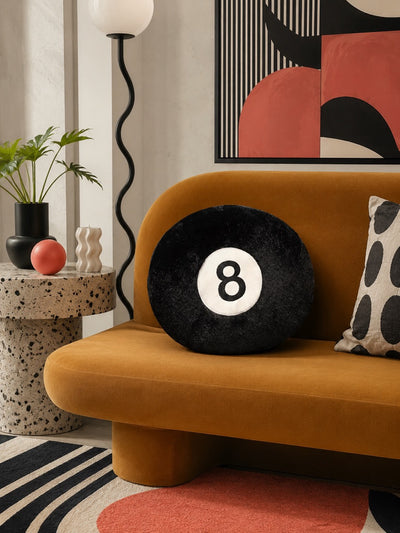 8 Ball Plush Pillow, Retro Billiards Throw Cushion