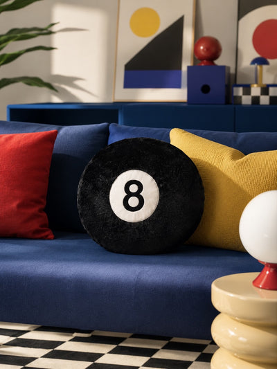 8 Ball Plush Pillow, Retro Billiards Throw Cushion