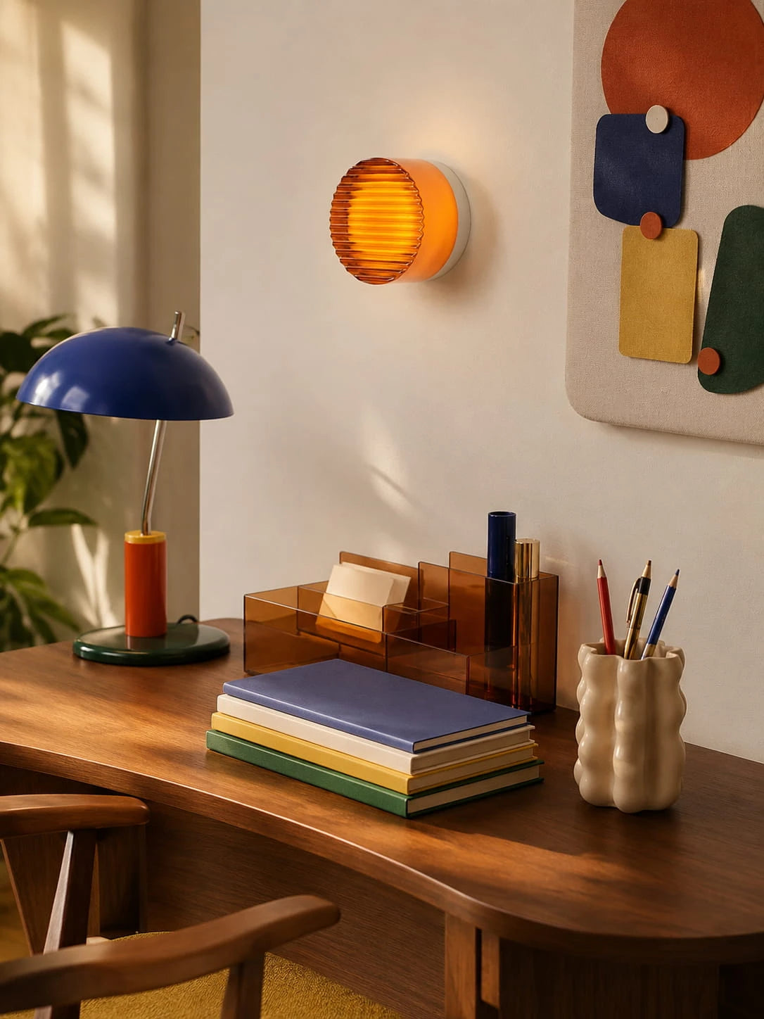 warm amber wall lamp mounted flush on a wall