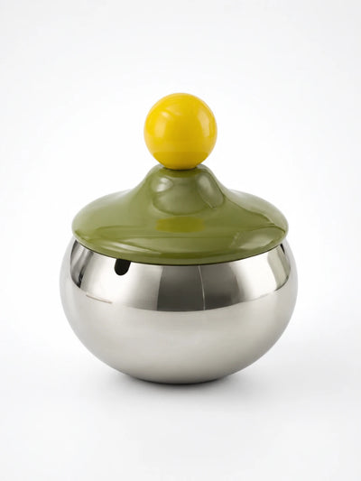 Memphis Style Stainless Steel Ashtray with Lid — Dopamine Decor Statement Piece