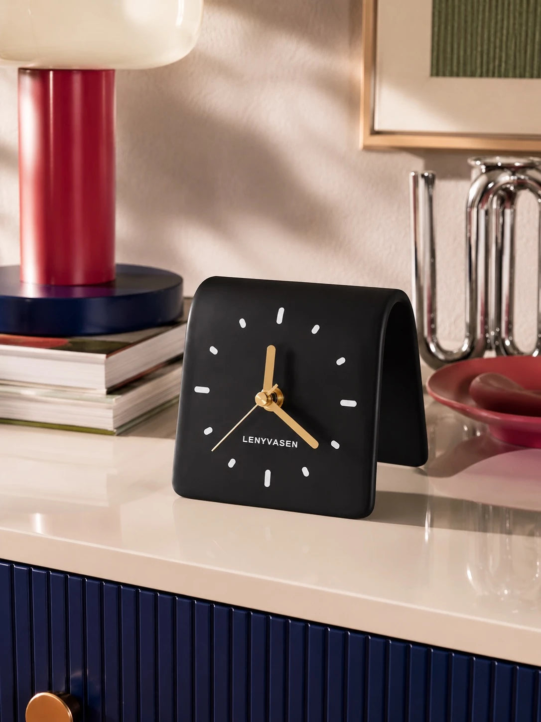 Architectural Curved Ceramic Table Clock — Minimalist Dopamine Decor Accent