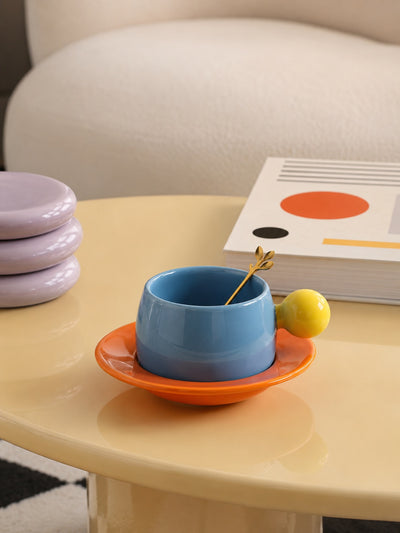 Bubble Handle Ceramic Cup & Saucer Set — Playful Dopamine Decor Tableware