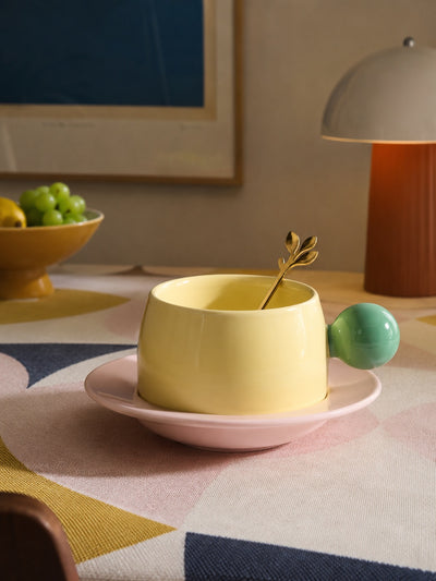 Bubble Handle Ceramic Cup & Saucer Set — Playful Dopamine Decor Tableware