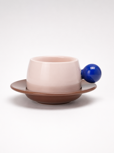 Bubble Handle Ceramic Cup & Saucer Set — Playful Dopamine Decor Tableware