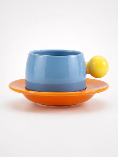 Bubble Handle Ceramic Cup & Saucer Set — Playful Dopamine Decor Tableware