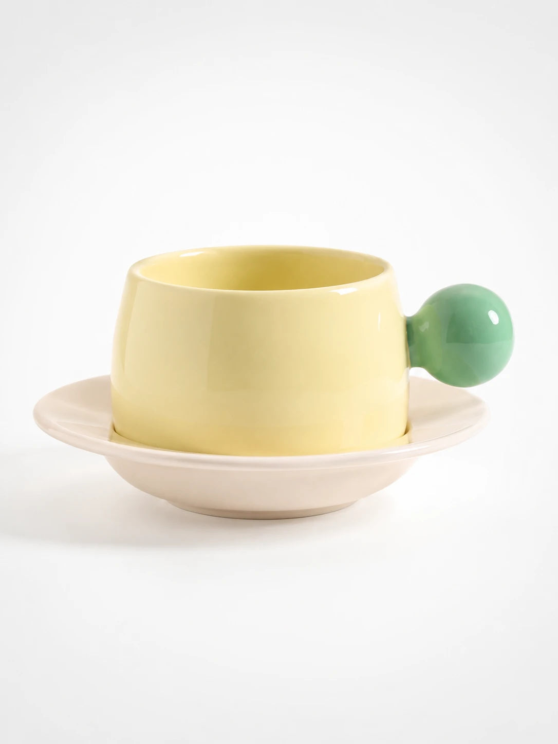 Bubble Handle Ceramic Cup & Saucer Set — Playful Dopamine Decor Tableware