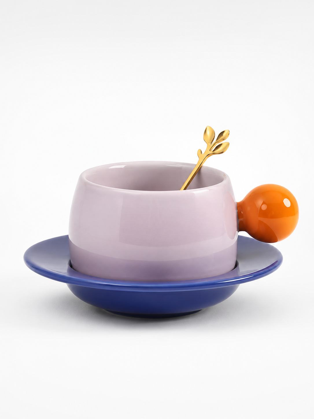 Bubble Handle Ceramic Cup & Saucer Set — Playful Dopamine Decor Tableware